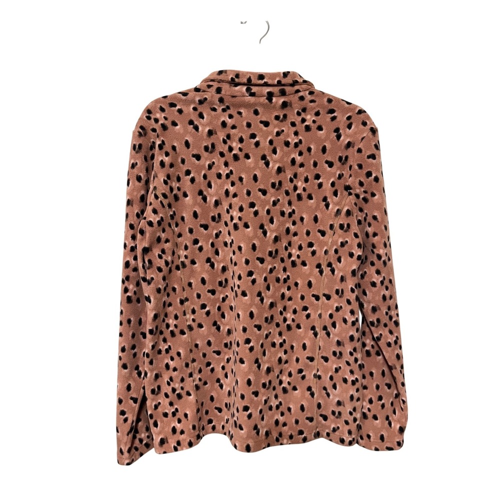 Lands End Women's‎ Fleece Quarter Zip Pullover Leopard Animal Print Cozy Top M - Picture 2 of 7